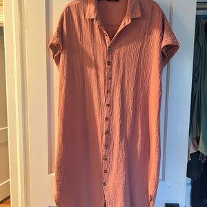 Casual Salmon Button-Down Dress or Swimwear Cover-up